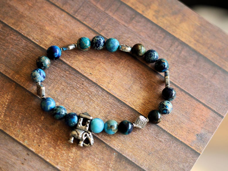 Yin Yang & Elephant Bracelet – Sea Sediment Turquoise | Taoist Balance Design. symbolizing wisdom, protection, and good fortune