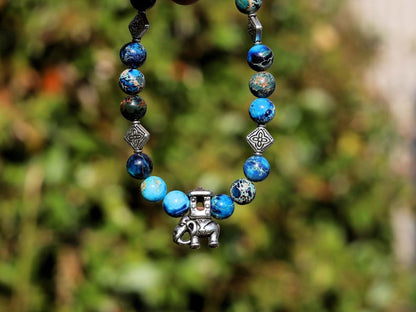 Yin Yang & Elephant Bracelet – Sea Sediment Turquoise | Taoist Balance Design. symbolizing wisdom, protection, and good fortune
