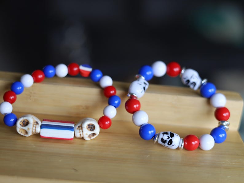 Dutch Skull Bracelet Set – Patriotic Red • White • Blue | Bold & Elegant.combining bold symbolism with classic Dutch colors.