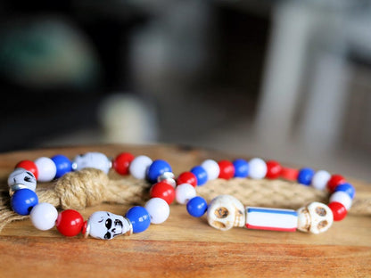 Dutch Skull Bracelet Set – Patriotic Red • White • Blue | Bold & Elegant.combining bold symbolism with classic Dutch colors.