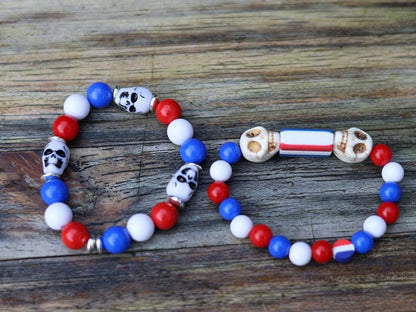 Dutch Skull Bracelet Set – Patriotic Red • White • Blue | Bold & Elegant.combining bold symbolism with classic Dutch colors.