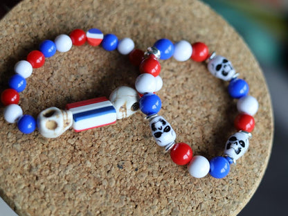 Dutch Skull Bracelet Set – Patriotic Red • White • Blue | Bold & Elegant.combining bold symbolism with classic Dutch colors.