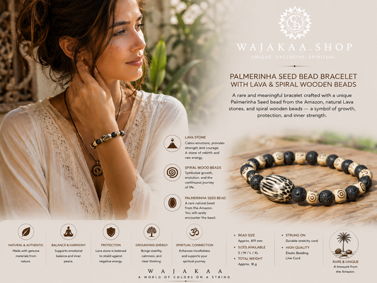 Palmerinha Seed Bead bracelet with Lava and wooden beads with spiral. You will rarely encounter the bead